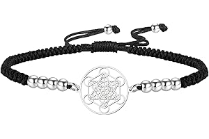 EUEAVAN Metatrons Bracelet cube réglable en perles pour couple - Géométrie sacrée - Fait à la main - Corde tressée - Bracelet porte-bonheur rouge - Amulette de la kabbale