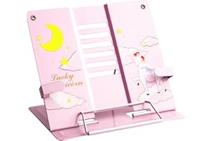 Mecmbj leseständer, buchständer kinder, tragbares buchständer aus Metall mit verstellbarem Winkel, faltbare Buchstützen für Kinder, Rezepthalter, buchhalter kinder für Schule, heim (Rosa)
