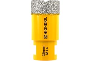 HIGHDRIL Broca de diamante - 30mm con rosca M14 Taladrado en seco para azulejos de porcelana Cerámica Granito Mármol Piedra Mampostería Ladrillo para amoladoras angulares