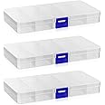 3 Pcs Small Organiser Box, Craft Box, 15 Grids Bead Storage Box with Compartments, Clear Plastic Jewellery Organisers Container with Adjustable Dividers, for Small Items Beads Bolts Bolts Snack Box