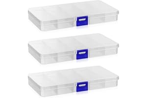 QJKEJI 3 Pièces Petite Boite Rangement Plastique, Boîte de Rangement avec Compartiments, 15 Grilles Petite Boite Plastique Transparent avec Séparateurs Réglables, pour Petits Objets Perles Boulons Bijoux