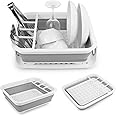 ZOUYO Collapsible Dish Drying - Rack with Drainer Board Set Portable Dish Drainers for Small Kitchen Camper RV Caravan Travel Trailer (Grey)