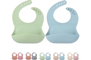COTTONBEBE Bavaglino Silicone con Tasca, Impermeabili Bavaglini Pappa Svezzamento, Bavaglini Silicone Raccoglipappa, Senza BPA Bavaglini per Neonato 6-36 Meses, 2 Pezzi