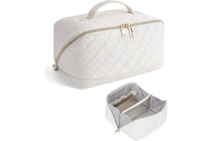 Wandering Nature Kosmetiktasche Damen Reise Make Up Tasche mit Bürstenfach wasserdichte Groß Schminktasche für Alltag Tragbare Kulturbeutel mit Trenneinlage und Griff,Beige(Patent Angemeldet)