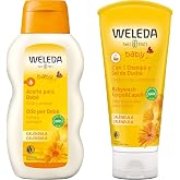 WELEDA Calendula Oil for Baby (1 x 200 ml) + Shampoo and Shower Gel of Calendula (1 x 200 ml)