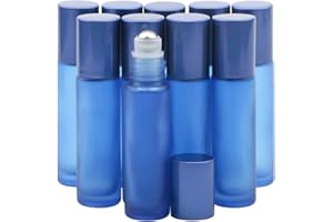 Rowiz 10pcs Roller Flaschen 10ml ätherisches Öl Glasflasche Gradient Blau mit Schraubverschluss&Edelstahl Roller Ball für Parfüm flüssige kosmetische Reise Vials