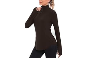 Crewhpo Womens Long Sleeve Tops 1/4 Zip Running T-Shirt Lightweight Polo Shirts UPF 50+ Activewear with Thumb Holes Sports Hiking Gym Tops