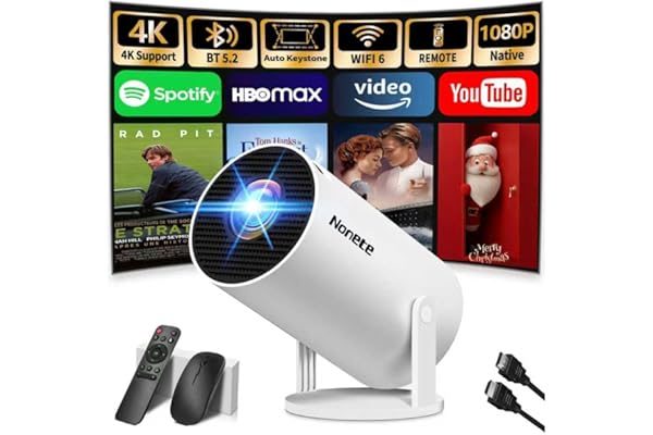 [App Integrada & 2026 Upgraded] Proyector 4K 1080P Mini Proyector Portátil con WiFi 6 Bluetooth5.2 Auto Corrección Automática Trapezoidal 270° Rotación Compatible con HDMI/USB/PC, Blanco