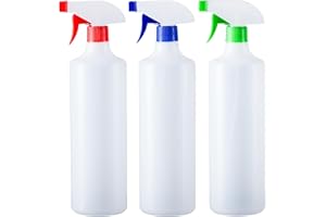 HR Hogar | Pulverizador Spray 1L Pack 3 Colores - Hecho en España - Botella Aerosol de Polietileno de Alta Densidad Resistente y Reciclable con Boquilla Regulable para Limpieza y Jardinería