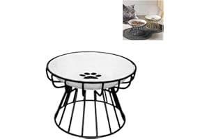EHOTER Plato elevado antivómito apto para bigotes para gatos, cuenco elevado de cerámica para gatos con soporte de metal, plato de cerámica poco profundo antivómitos para gatos y perros pequeños