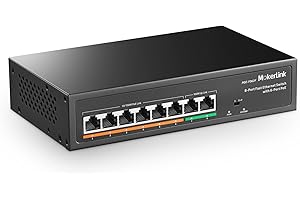 MokerLink 8 Porte Switch PoE con 6 Porte PoE+, 2 Uplink, Rilevamento AI 78W, Switch di rete Plug & Play in Metallo Senza Ventole