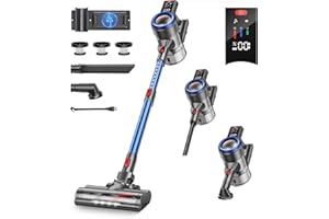 BuTure VAC Aspirapolvere senza fili 450 W/38000 Pa, Carica da parete, 55 mins, Potente Spazzata Elettrica Senza Fili con Touch Screen Intelligente e Antivento, 1,5 L per Pavimenti, Tappeti, Animali