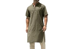 GAFENG Kurta Herren-Kleiderhemd aus Baumwolle und Leinen, Kaftan, kurzärmelig, einfarbig