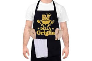 Halinuia Grembiule Barbecue Uomo Re Della Griglia Grembiule Cucina Divertenti con 2 Tasche Impermeabile per bbq Grigliate e Cucinare all'Aperto, Nero