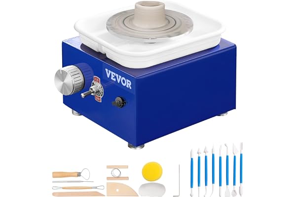 VEVOR Mini Tour de Potier 6,5/10 cm de Dia. Roue de Poterie Électrique 30 W 0-300 tr/min Machine de Poterie Électrique Charge 1 kg d’Argile avec Pédale Bassin Amovible pour Modeler Artisanat Céramique