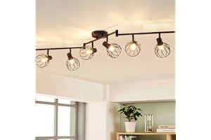 ANWIO Faretti da Soffitto Regolabili Base Rettangolare,Plafoniera con 6 Lampadine LED Attacco E14,Lampada da Soffitto,Applique Parete per Bar Cucina,Camera da Letto,Soggiorno,Lampadine Escluse EUC-EA