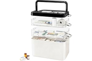 LIROPAU 3-poziomowy organizer na leki, z tworzywa sztucznego, z uchwytem i wyjmowaną przegródką, wielofunkcyjny organizer na leki do domu, biura, szkoły – 31,5 x 21,5 x 29 cm