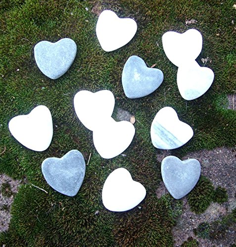 Dekosteine, echte Steine in Herzform, 12er-Set, grau u. weiss, Herzen - 3