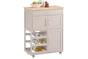 ‎SOBUY SoBuy Küchenwagen mit Arbeitsplatte Servierwagen mit Rollen Rollwagen mit Schubladen, Weinregal Kücheninsel Küchenschrank Küchenregal stehend Möbel für Esszimmer & Outdoor Khaki 67x86x38 cm FKW45-KA