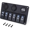 Pannello Interruttori a Levetta Impermeabile 6 Pulsanti Rocker 12V/24V On-Off Interruttore a Levetta LED per Luci Nautiche Marine e Automobilistiche