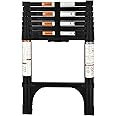 HBTower Telescopic Ladder with Non-Slip Feet, 2.6M/8.5FT Thickened High-Strength Aluminum Extendable ladders, Adjustable Height Collapsible Ladder for Caravans lofts, outdoors and Interiors,Black