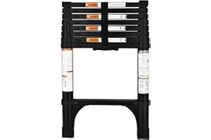 HBTower Telescopic Ladder with Non-Slip Feet, 2.6M/8.5FT Thickened High-Strength Aluminum Extendable ladders, Adjustable Height Collapsible Ladder for Caravans lofts, outdoors and Interiors,Black