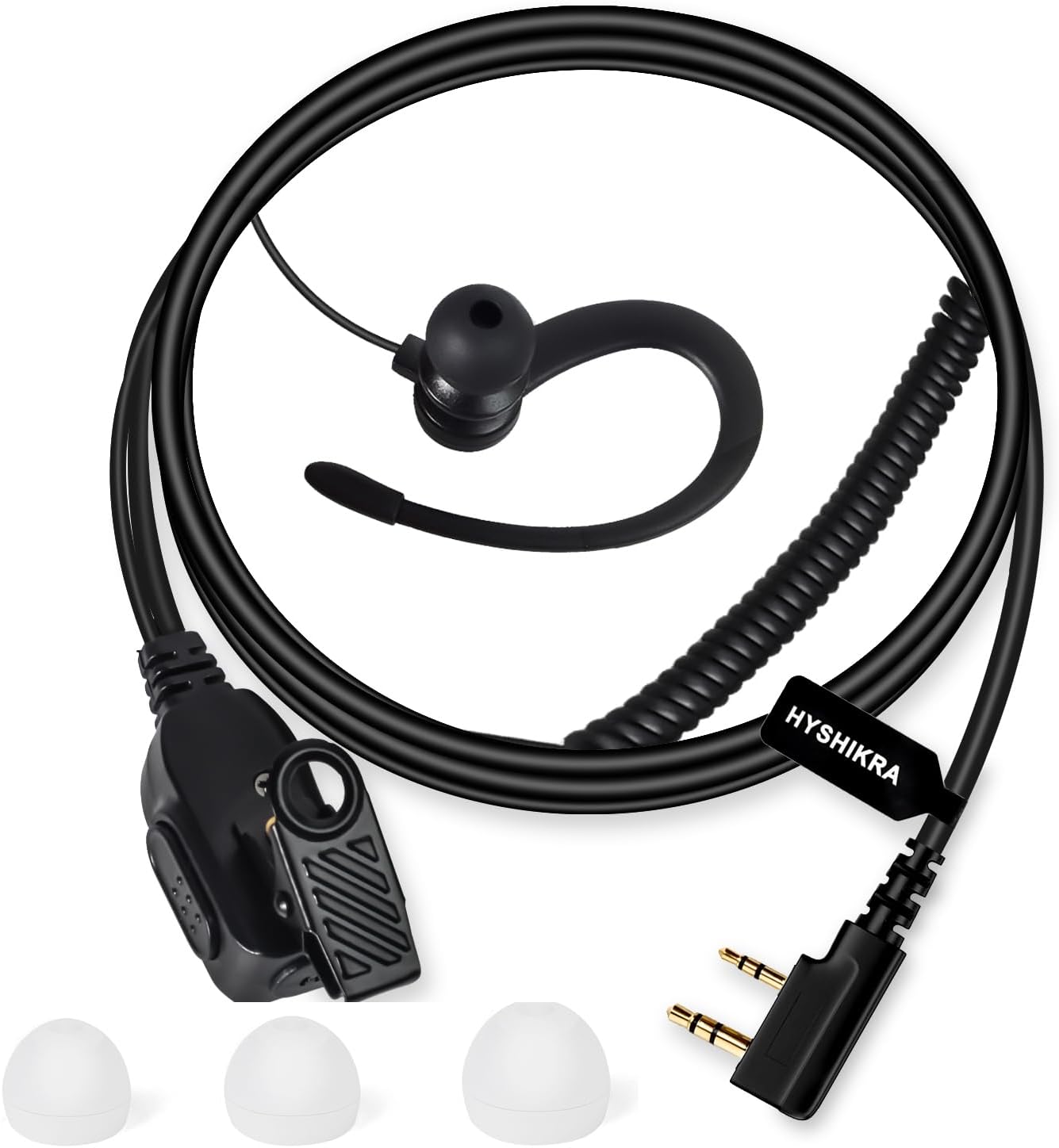 HYSHIKRA Auricular de Radio Ligero en Forma de G Compatible con retevis Baofeng Kenwood RT24 UV5R TK250 TK320 Walkie Talkie (Negro, 1 Pack)