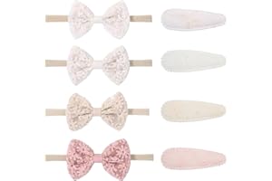 ALIDOU 8 PCS Set Newborn Baby Headbands, Baby Headband & Clip, Newborn Headbands for Babies, Printed Clip Headband with Flower Bow Hair Accessories, Babies Hair Clips for Infant Toddlers Girls and Kids