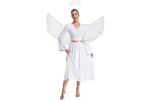 Freebily Damen Engel Kostüm Kleid Lang Engel Flügel Und Heiligenschein Weihnachten Faschingskostüme Krippenspiel Party Outfit