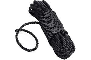 KuTi Kai All Purpose Rope 8 mm 10M - 32 Feet Length Strong Multifunctional Soft 100% Nylon Rope Natural Twisted Durable Long Ropes(Black)
