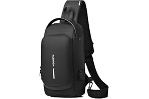 HAN-LBG Sling Bags for Men Women Waterproof Chest Bag with USB Charging Port Anti-Theft Password Lock Crossbody Backpack Small Flex Shoulder Bag for Hiking Cycling Running Travel, black, Unit size