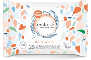 Femfresh Intimate Wipes, Flushable & Biodegradable Feminine Wipes with Aloe Vera & Calendula, pH Balanced & Hypoallergenic, 2
