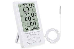 Neoteck Thermometer Hygrometer LCD Digital Indoor Outdoor Hygrometer Humidity Thermometer Temperature Meter Min/Max Value 1.5m Sensor Wire for the Management of Air Conditioning Office Hotel Room