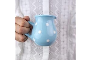 City to Cottage® Jarra de Leche Vertedor de Crema de Cerámica Artesanal Diseño de Lunares Pintado a Mano en Azul Celeste y Blanco, Tamaño Pequeño 150ml/5oz