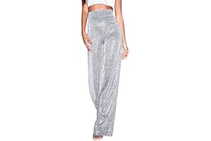 GENERIC Pailetten Hose Damen Glitzer Metallic Glänzed Schlaghose Weites Bein Hose High Waist Elegant Lang Glitzerhosen Frauen Freizeithose Rave Outfit Disco Pants 70er Karneval Kostüm