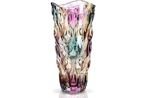 Duscdesp Art Large Glass Vase for Flowers, 9.5in Tall Crystal Amber Vase, Personalized Home Decor Wedding Gift