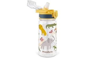 omedecal Borraccia Bambini con Cannuccia, a Prova di Perdite 600ml Borracce Bambina Bambini Bambino, Senza BPA con Maniglia, Lavabile in Lavastoviglie - Animali Della Giungla