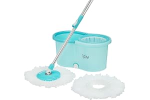 Amazon Brand - Presto! Spin Mop with Plastic Bucket Set, Blue