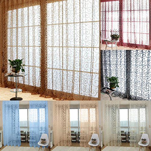 Generic 100 x 200cm Beflockung Transparente Vorhang Fenstervorhang Gardine Tüll für Fenster Balkon Haus Dekor – Beige - 3