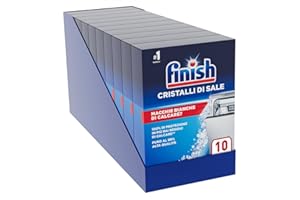 Finish Sale per lavastoviglie, Additivo per Lavastoviglie in cristalli di Sale per proteggere dal calcare e dalle macchie d'acqua, 10 confezioni da 920 gr (9,2kg)