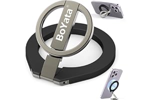 BoYata Magnetischer Handy Ring Halterung, 360° Drehbarer Handy Griff für MagSafe, Verstellbarer Fingerhalter Kompatibel für iPhone 15/14/13/12, Andere iPhones & Android Handy Verwendung mit Eisenring