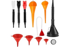 LEIFTSNE 11 Stück Einfülltrichter Set, Kunststoff Trichter Set mit Abnehmbarem Auslauf und Langen zum Einfüllen von Benzin/Wasser/Motoröl, Öltrichter für Auto, Motorrad
