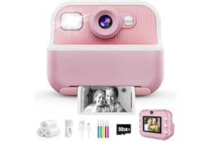 SMASIAGON Aparat natychmiastowy dla dzieci, 1080p, ekran 2,4", cyfrowy aparat dla dzieci, karta 32 GB i 3 rolki papieru do drukowania (Rose)