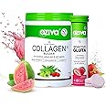 OZiva Vegan Collagen (Guava Glow) With Biotin & Vitamin C For Brighter & Youthful Skin 250 G And Bioactive Gluta Fizzy|L-Glutathione,Hyaluronic Acid,Astaxanthin,Lycopene|Strawberry,Powder