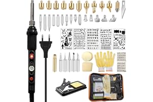 XODMAO Set di saldatore per pirografo, 60 W, temperatura regolabile, 200 – 450 °C, pistone di combustione per legno, pelle, incisione, fai da te, arte, saldatura, scultura in legno.