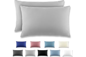 REDKEY Kissenbezug 40x60 cm 2er Set Kopfkissenbezug mit Reißverschluss - Kissenhülle aus gebürstetem Mikrofaser für Kissen,Waschbar bis 40°C Hellgrau