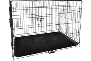 SIGNZWORLD Hundekäfig 91 x 56 x 62 cm faltbar mit 2 Türen Transportkäfig Auto Hundebox mit Bodenschale Transportbox Drahtkäfig Hundetransportkäfig Größe (L-36 Zoll)