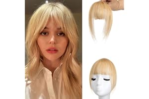 SWY HAIR Bangs Hair Clip in Bangs 100% Real Human Hair Extensions Wispy Bangs Clip on Air Bangs for Women Hairpieces Curved Bangs for Daily Wear (A-Blonde, Wispy Bangs)