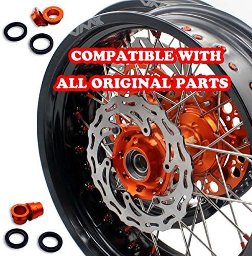 VMX 3.5/5.0*17" KTM SUPERMOTO WHEELS RIMS SET FOR SX SX-F XC-W EXC EXC-E EXC-F 125 150 200 250 300 350 400 450 525 530 2003-2017 CNC WITH ORANGE NIPPLE WITH ORANGE SPROCKET AND DISC