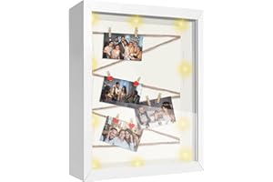 TOUYINGER Shadow Box Frame 8x10 Deep Display Picture Frame 3D Wooden Personalised Photo Frames with Clips and String DIY Gifts for Crafts, Anniversary, Wedding, Graduation